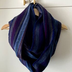 Cozy, Soft, Striped Blue and Purple Alpaca Wool Infinity Scarf
